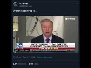 Read more about the article Lindsey Graham "I'll Call Everyone Who Signed The FISA Warrant To Testify p.1