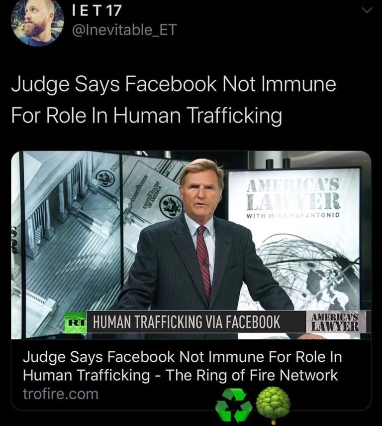 Read more about the article Judge Says Facebook Not Immune For Role In Human Trafficking