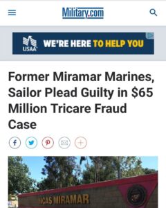 Read more about the article Former Miramar Marines, Sailor Plead Guilty in $65 Million Tricare Fraud Case⁣
⁣…