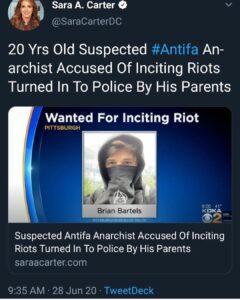 Read more about the article 20 Yrs Old Suspected #Antifa Anarchist Accused Of Inciting Riots Turned In To Po…