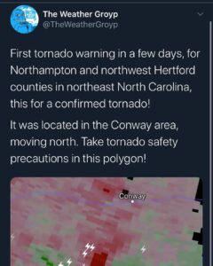 Read more about the article First tornado warning in a few days, for Northampton and northwest Hertford coun…