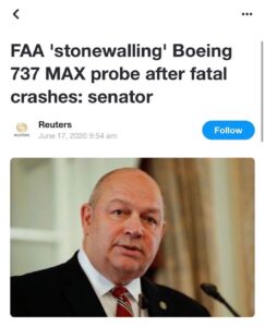 Read more about the article FAA ‘stonewalling’ Boeing 737 MAX probe after fatal crashes: senator