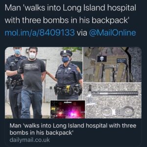Read more about the article Man ‘walks into Long Island hospital with three bombs in his backpack’ mol.im/a/…