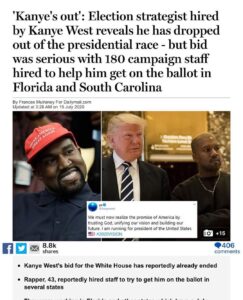 Read more about the article ‘Kanye’s out’: Election strategist hired by Kanye West reveals he has dropped ou…
