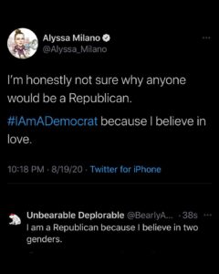 Read more about the article Time to show up on Alyssa Milano’s twitter and tell her why you’re not a Democra…