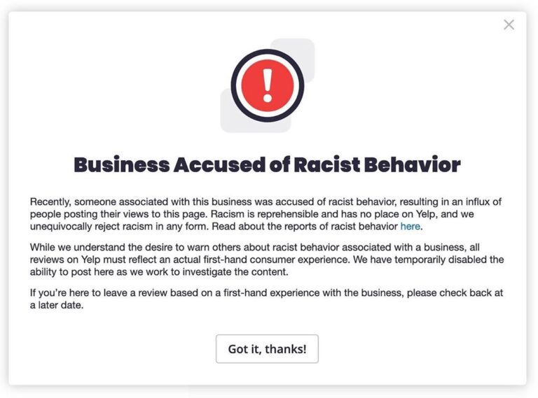 Read more about the article Yelp is going to put this badge on businesses accused of racism. 

Yes this is r