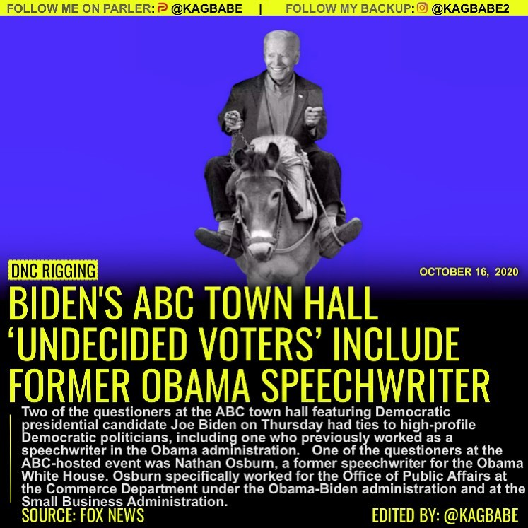 Read more about the article BIDEN’S ABC TOWN HALL ‘UNDECIDED VOTERS’ INCLUDE FORMER OBAMA SPEECHWRITER