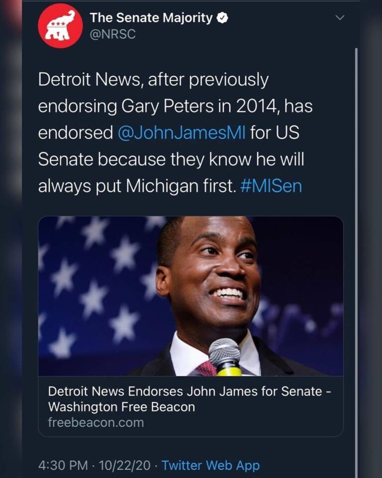 Read more about the article He’s got my Vote! 
>>Huge!!! A major Detroit newspaper endorsed Republican chall