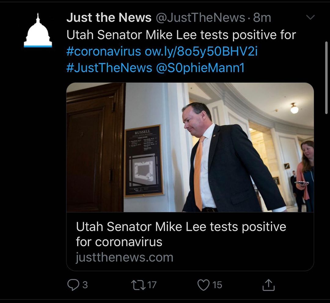 Utah Sen. Mike Lee Test Positive for COVID-19