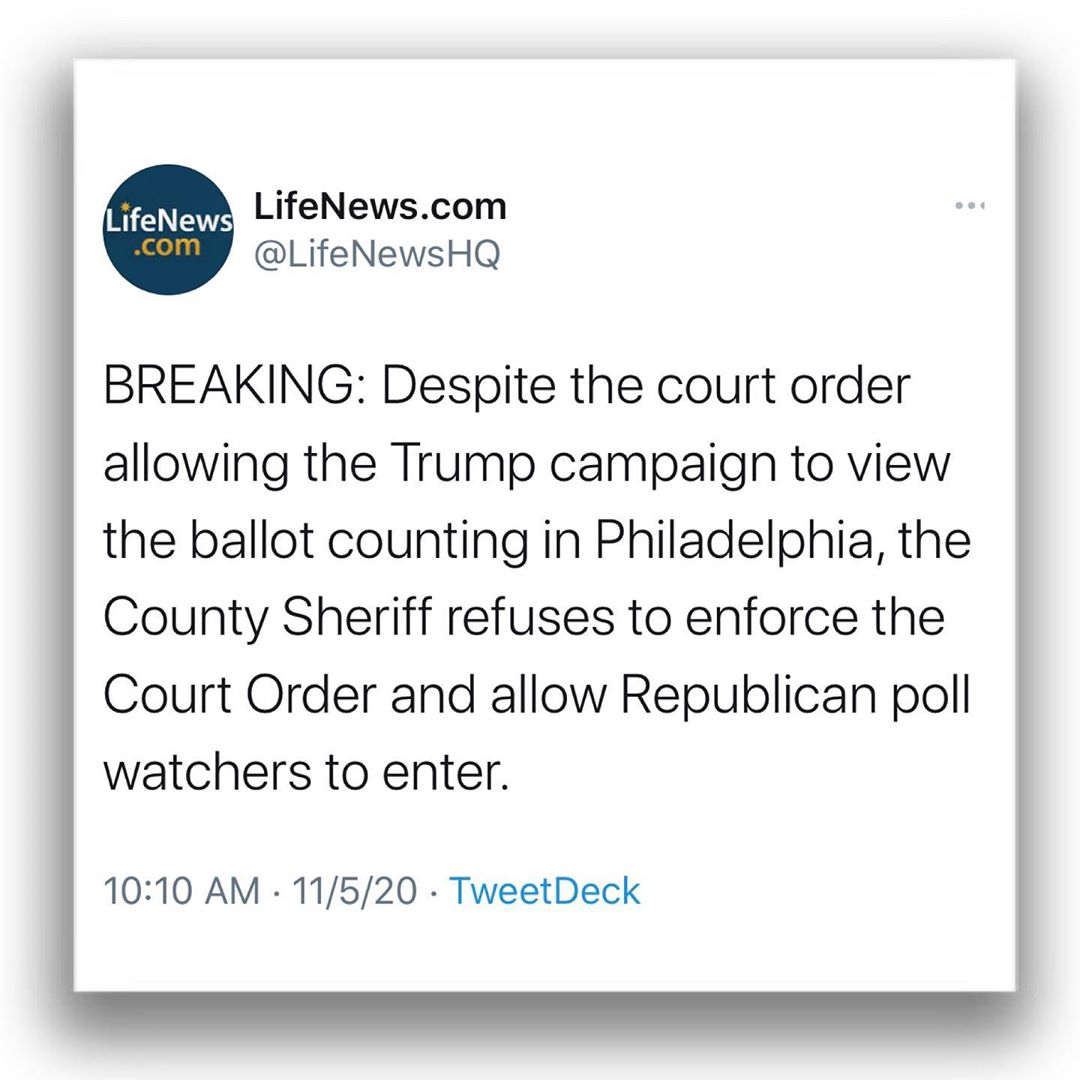 Despite the court order County Sheriff refuses to enforce the Court Order and allow Republican poll watchers to enter.