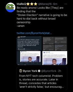 Read more about the article Looks like [They] are finding that the “Stolen Election” narrative is going to be hard to dial back without broad censorship
