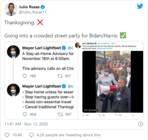 Read more about the article Thanksgiving: Going into a crowded street party for Biden/Harris: