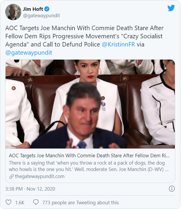 Read more about the article AOC Targets Joe Manchin With Commie Death Stare After Fellow Dem Rips Progressive Movement’s “Crazy Socialist Agenda” and Call to Defund Police