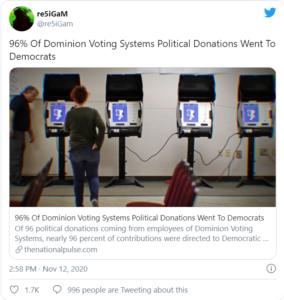 Read more about the article 96% Of Dominion Voting Systems Political Donations Went To Democrats