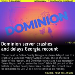Read more about the article The recount in Fulton County Georgia has been delayed due to a crash of a Domini