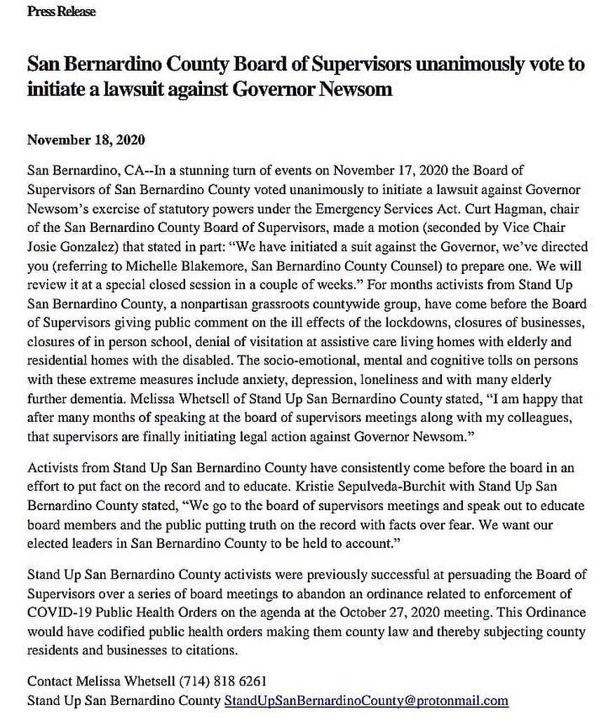 Press Release San Bernardino County Board Of Supervisors Unanimously Vote To In Tmb Files