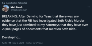 Read more about the article FBI has over 20,000 pages of evidence on ‘Seth Rich Murder’ – Matt Couch tweet