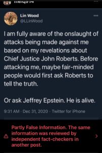 Read more about the article Instagram claiming Lin Wood tweet that Epstein is alive is false. – So it must be true