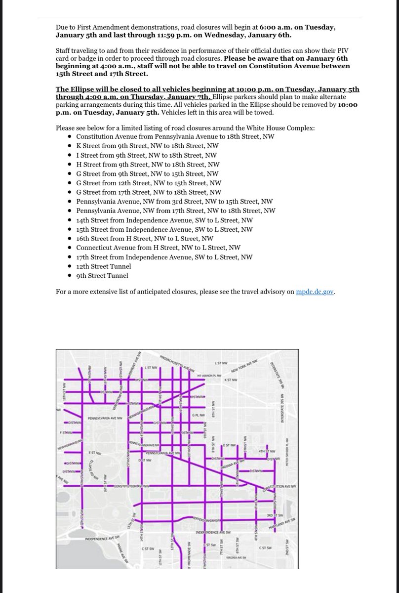 DC ROADS WILL BE CLOSED Roads will be closed from 600am on January 5