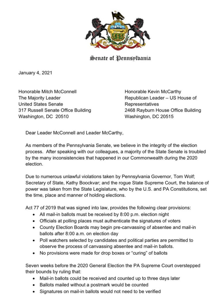 Read more about the article The Pennsylvania Senate sent the following letter we will make sure @VP and @realDonaldTrump receive.