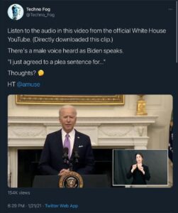 Read more about the article Listen to the audio: There’s a male voice heard as Biden speaks, “l just agreed to a plea sentence for…”