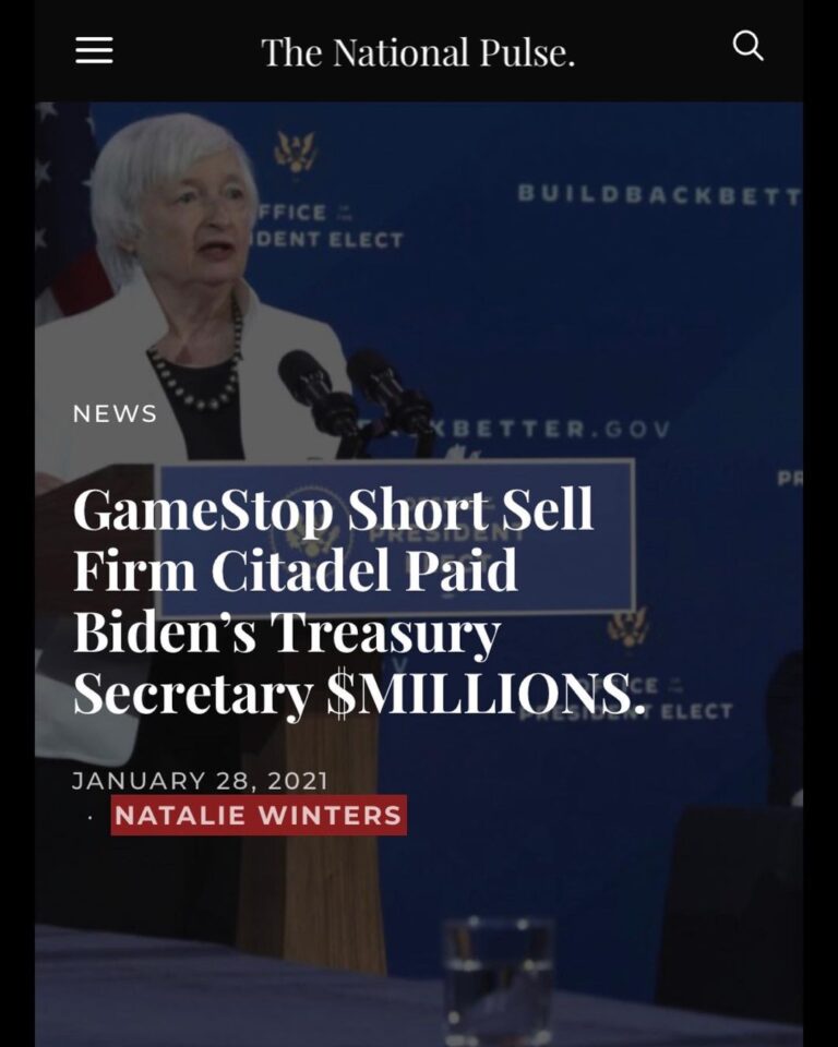 Read more about the article GameStop Short Sell Firm Citadel Paid Biden’s Secretary Secretary $MILLIONS: