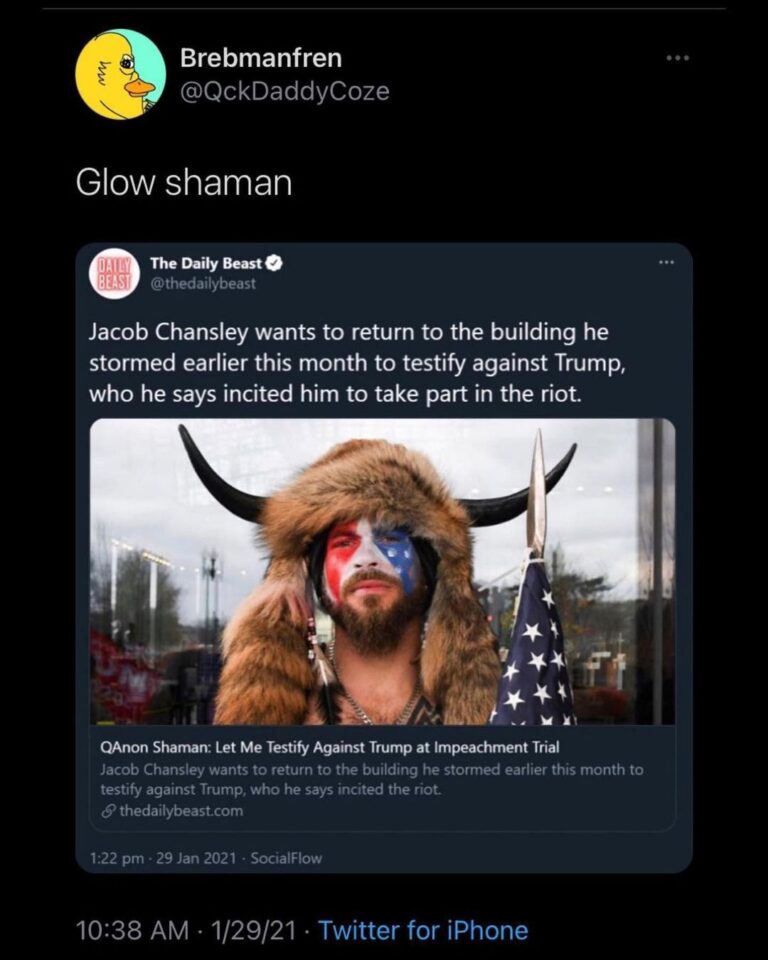 Read more about the article Glow shaman

Jacob Chansley wants to return to the building he stormed earlier t