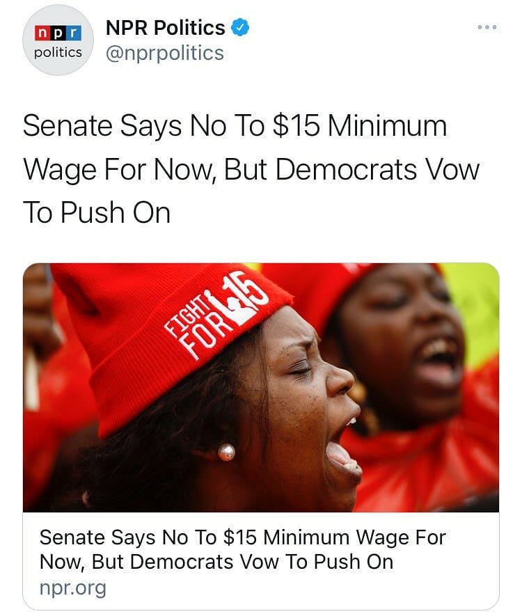 Read more about the article Senate Says No To $15 Minimum Wage For Now, But Democrats Vow To Push On