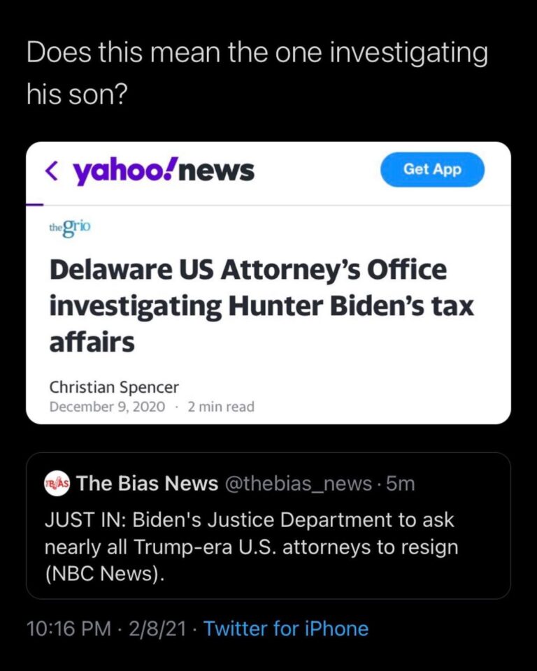 Read more about the article Delaware US Attorney’s Office investigating Hunter Biden’s tax affairs – Meanwhile, Mayor of Tampa will be prosecuting maskless fans from the Super Bowl. Including herself…?
