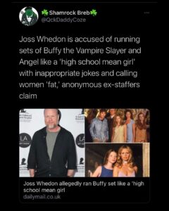 Read more about the article Joss Whedon is accused of running sets of Buffy the Vampire Slayer and Angel like a ‘high school mean girl’ with inappropriate jokes and calling women ‘fat,’ anonymous ex-staffers claim