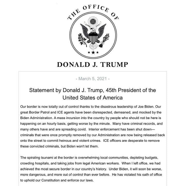 Read more about the article Statement by Donald J. Trump, 45th President of the United States of America