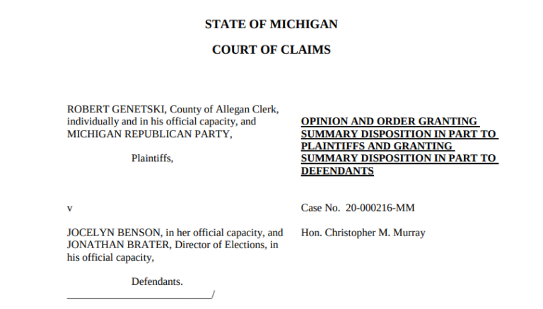Read more about the article BREAKING: Michigan Court of Claims Chief Judge Christopher Murray has ruled that