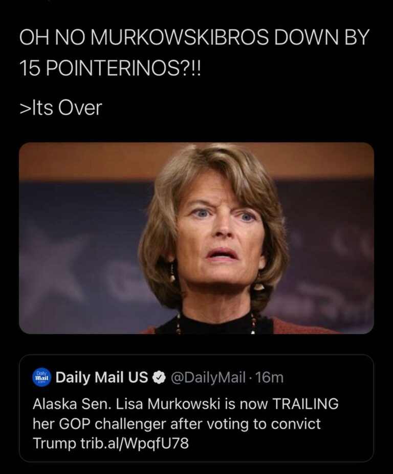 Read more about the article Alaska GOP Senator Lisa Murkowski is now TRAILING her Republican challenger by nearly 15 points after voting to convict Trump in his second impeachment trial