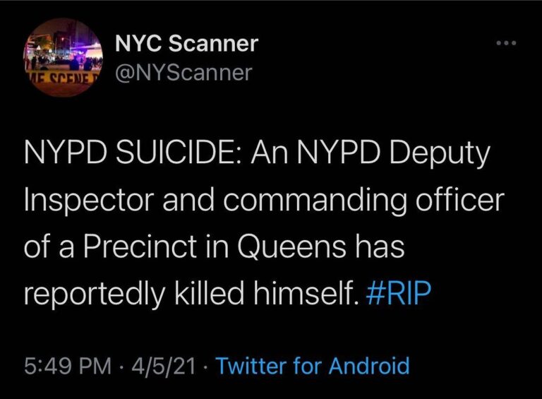 Read more about the article NYPD SUICIDE: An NYPD Deputy Inspector and commanding officer of a Precinct in Queens has reportedly killed himself. #RIP