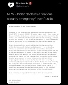 Read more about the article NEW – Biden declares a “national security emergency” over Russia.