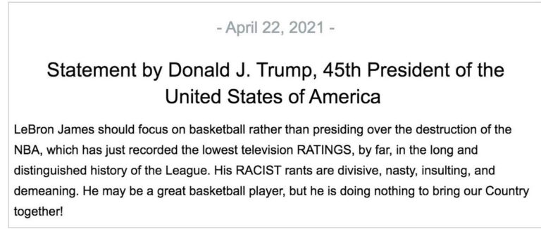Read more about the article NEW: Fmr. President Trump issues statement on LeBron James:“He may be a great