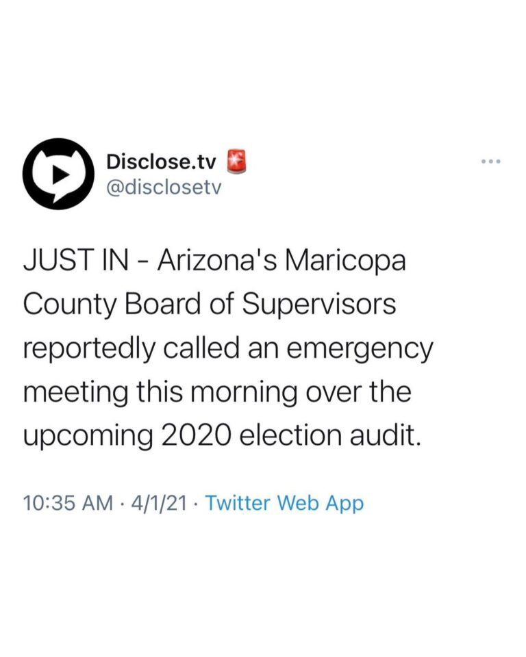 Read more about the article JUST IN – Arizona’s Maricopa County Board of Supervisors reportedly called an emergency meeting this morning over the upcoming 2020 election audit.