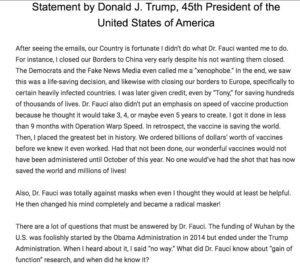 Read more about the article NEW Trump statement on Fauci: