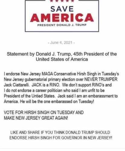 Read more about the article This posting is FAKE. President Trump has NOT endorsed in the race for Governor
