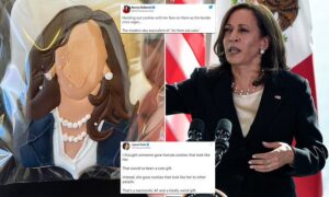 Read more about the article Kamala Harris is slammed for passing out cookies with her faceless head on Air F