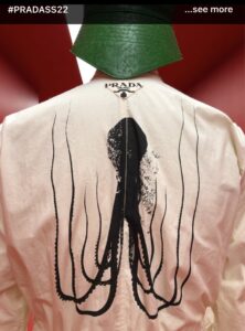 Read more about the article .@Prada latest line features a kracken at the back of one of the jackets.