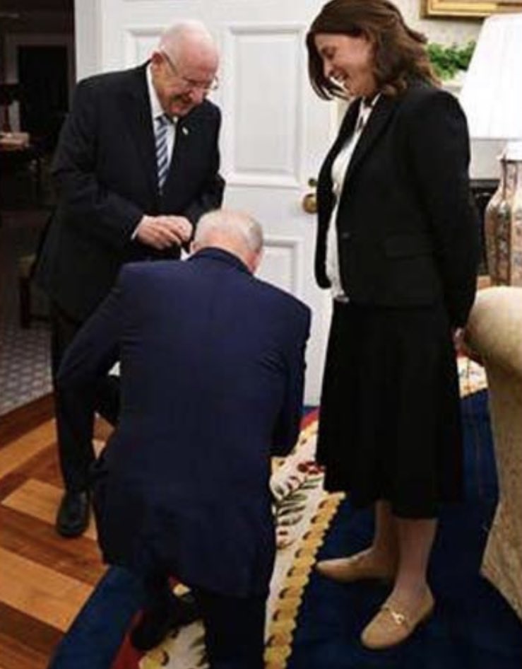 Read more about the article There it is.

Biden Kneels before Haredi Mother of 12 on Rivlin’s Staff
