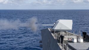 Read more about the article Fire away!  

The Mk 110 57mm Gun Weapons System (GWS) aboard the Independence-v