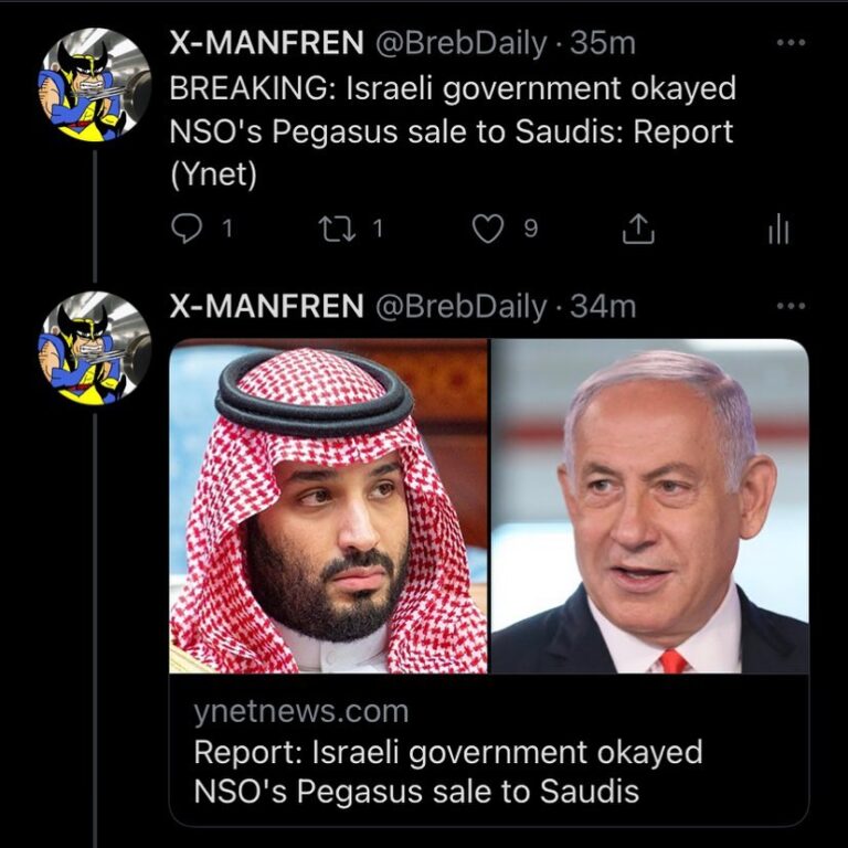 Read more about the article OY VEY

– Israeli Government OK’d sale of Pegasus to Saudis 
– US official “Craz
