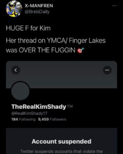 Read more about the article They nuked Kim over the YMCA/ Finger Lakes thread I posted earlier, that pretty