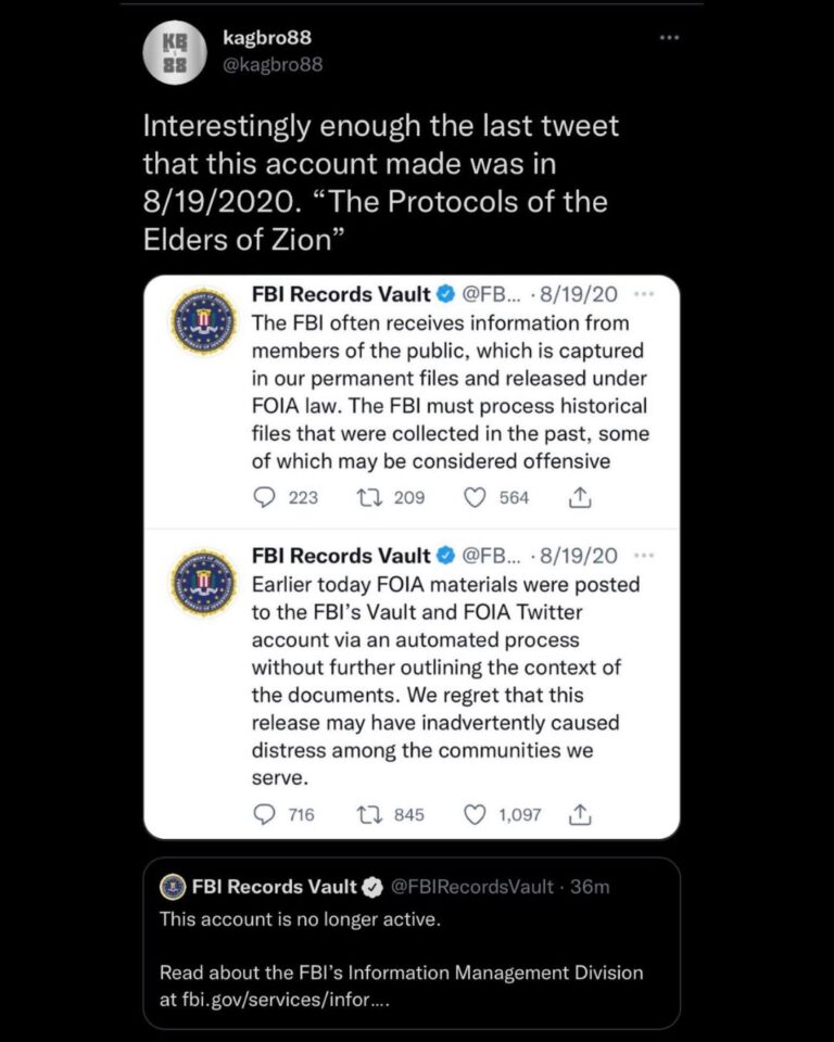 Read more about the article Oy vey they took down the fbi vaults twitter account, which the last tweet they