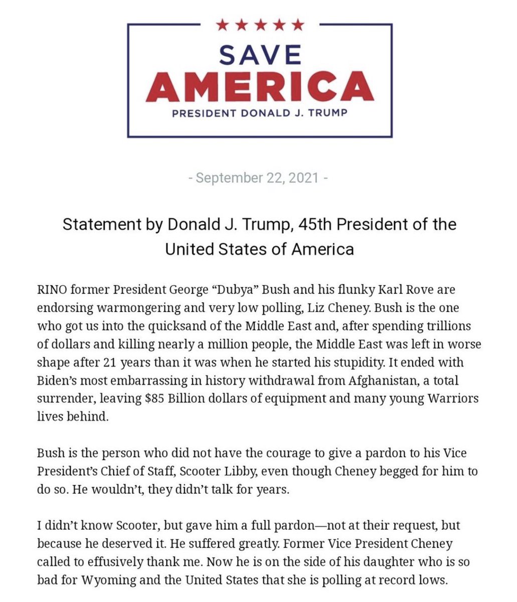 You are currently viewing NEW: Donald Trump drags “RINO” George W. Bush, Rep. Liz Cheney in new statement.