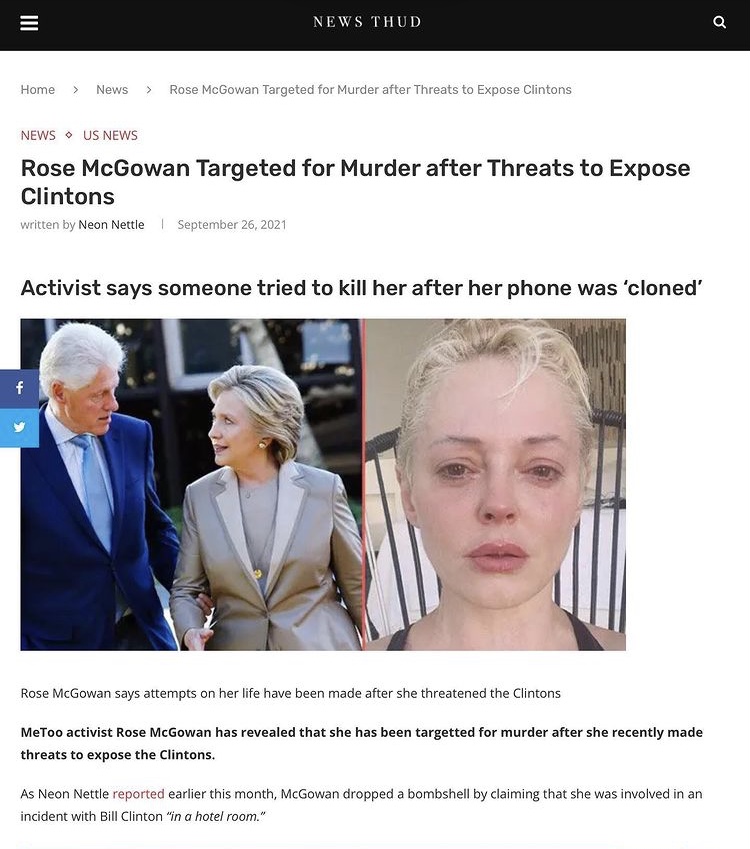 Read more about the article Rose McGowan Targeted for Murder after Threats to Expose Clintons