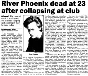 Read more about the article On October 31, 1993, River Phoenix died at the age of 23