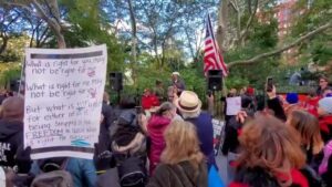 Read more about the article NYC, Happening Now: At City Hall in NYC. Protesters against mandates gather at C
